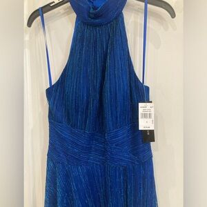 Betsy & Adam Metallic Crinkle Halter Dress